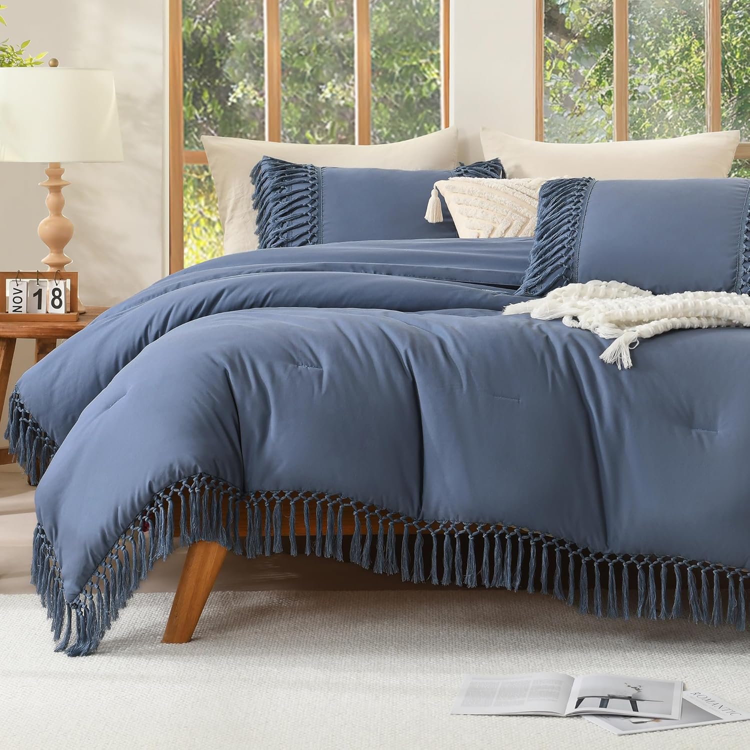 Andency Comforter Queen Size Set Beige, 3 Pieces Tassel Boho Lightweight Winter Bedding Comforters & Sets, All Season Bed Set (90x90In Comforter & 2 Pillowcases) - Image 8