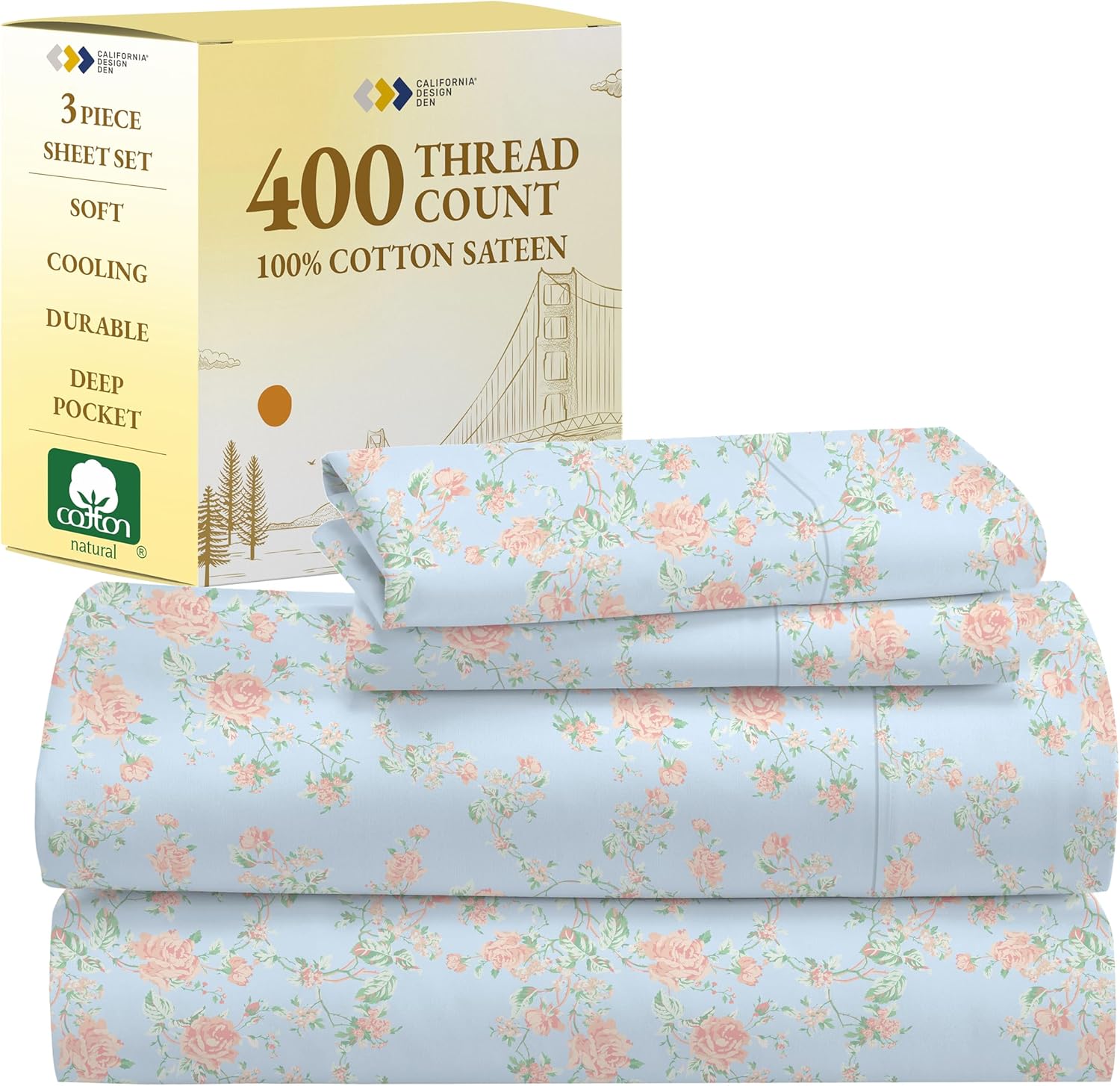 California Design Den King Size Sheets Set - Soft 400 Thread Count Sateen, Natural 100% Cotton Sheets King Size, Deep Pockets with All Around Elastic for a Snug Fit, Cool & Durable Bedding - White - Image 93