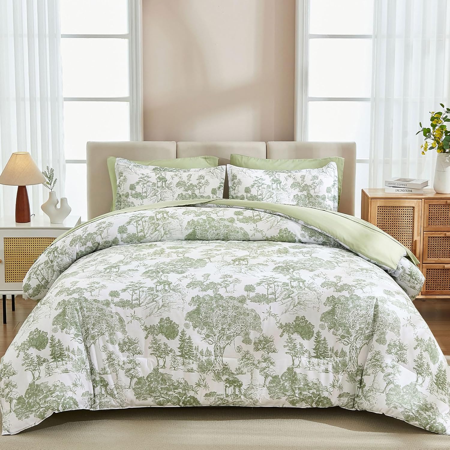 DJY Blue Comforter Set Queen, 7 Pieces Bed in a Bag Queen Size Botanical Comforters with Sheets Elegant Plants Print Soft Microfiber Reversible Complete Bedding Sets for All Season - Image 16