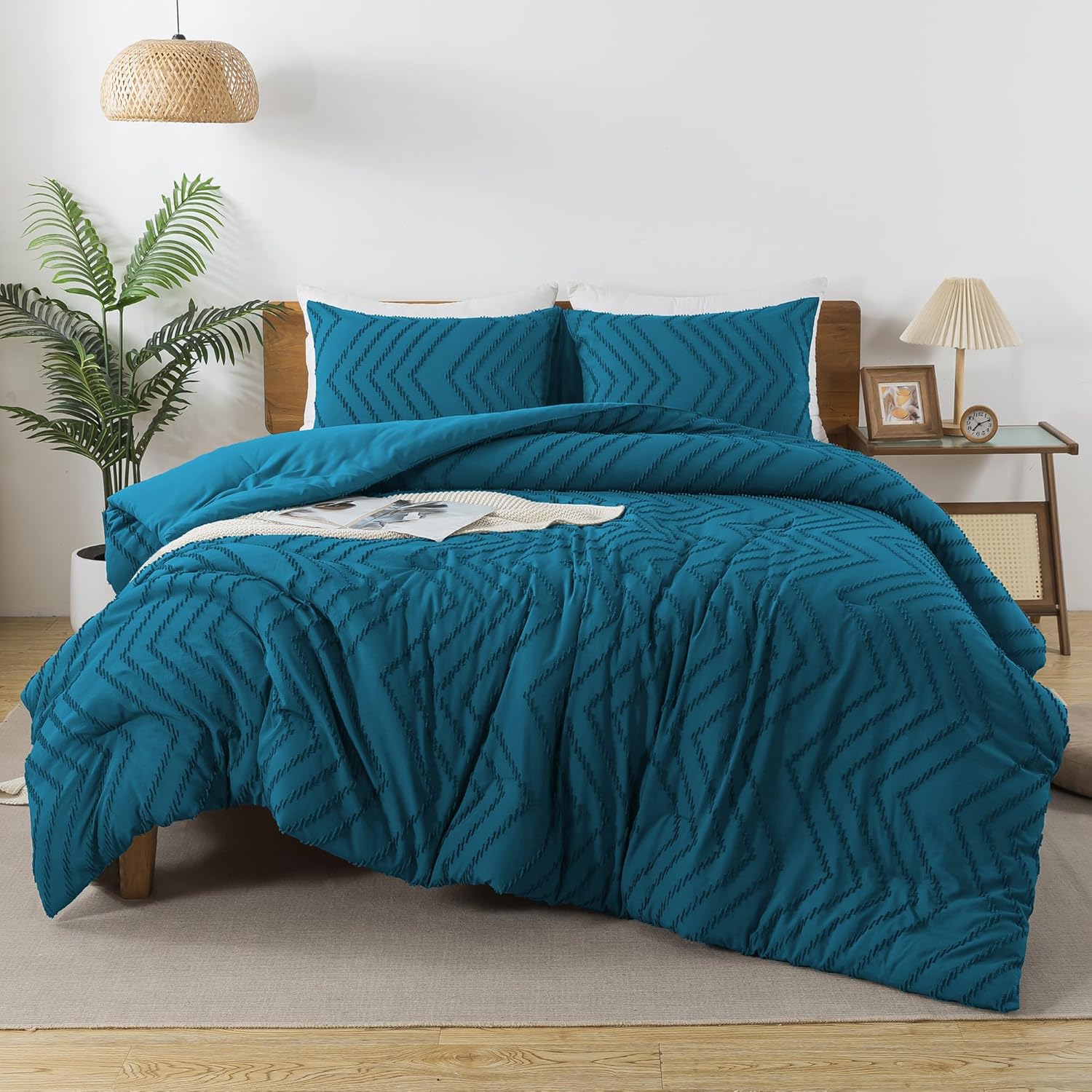 Andency Queen Comforter Set Beige, Comforters Queen Size Boho Cream Soft Warm Tufted Neutral Bedding Comforter Sets for Queen Bed, 3 Pieces Aesthetic Chevron Farmhouse Cute Bohemian Textured Bed Set - Image 28