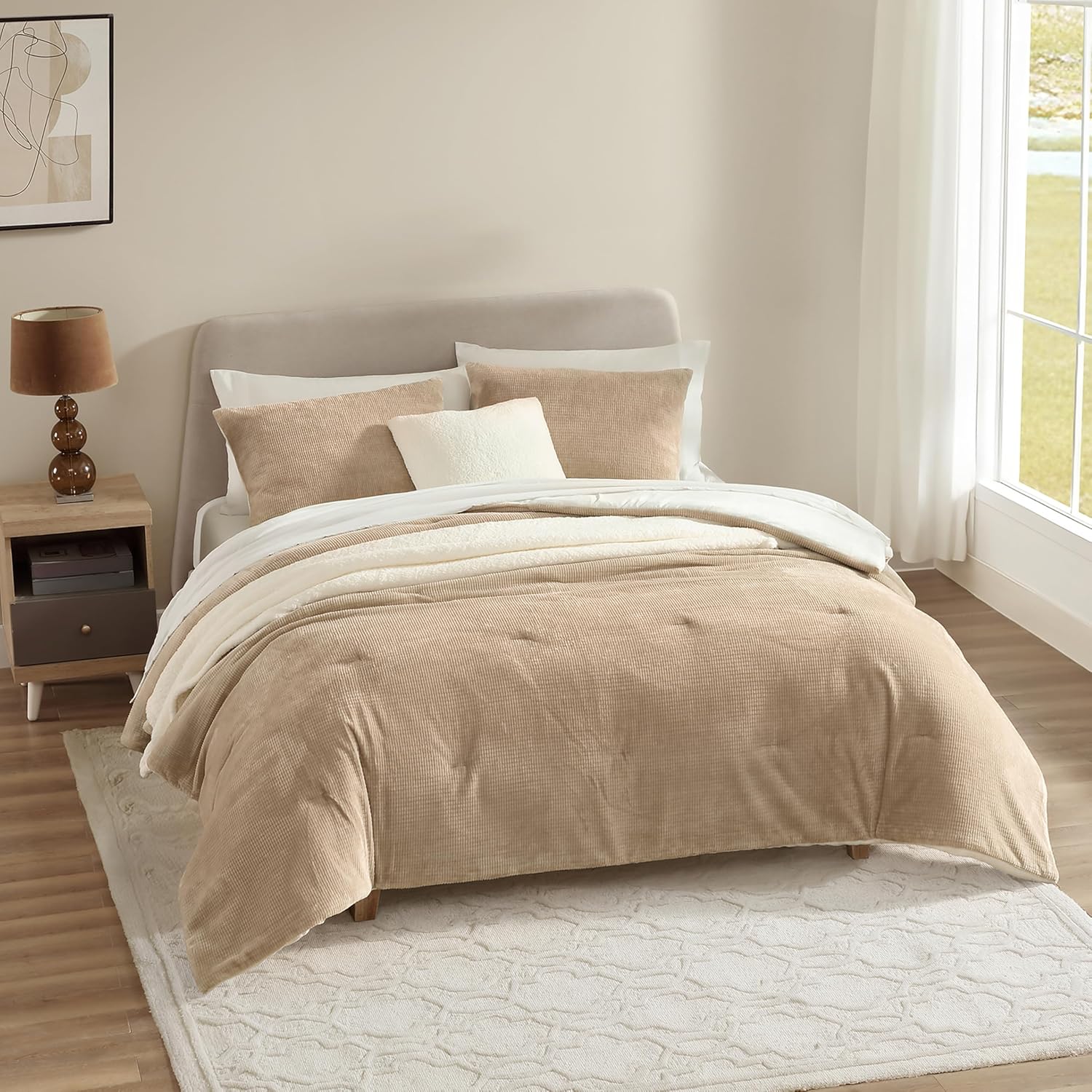 UGG Full/Queen Comforter Set 5 Piece Bed in a Bag with Throw Blanket, Decorative Pillow, Shams, Reversible Hypoallergenic Washable Luxury Warm Fluffy Bedding Set, Brown Birch (Remina) - Image 3