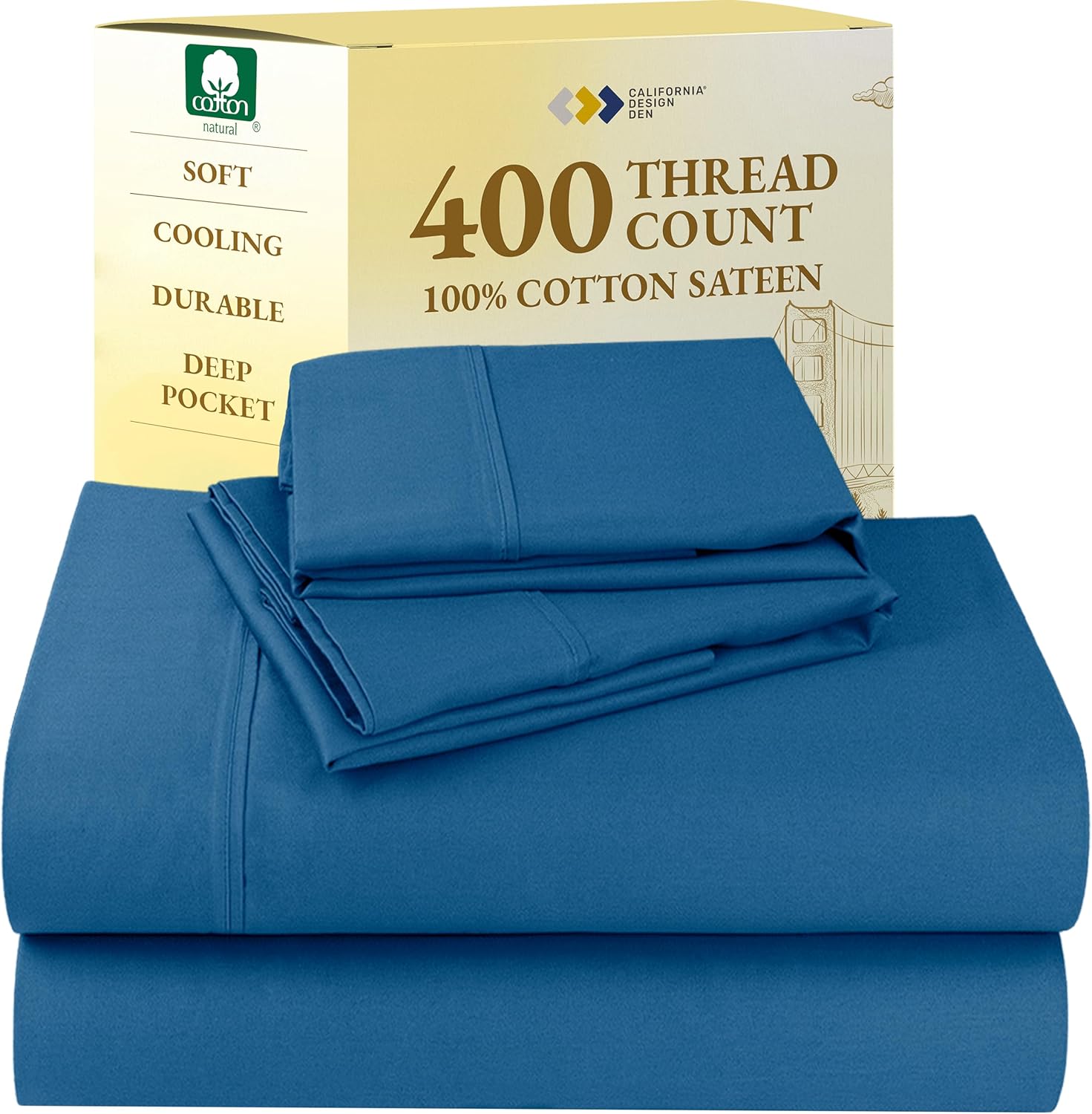 California Design Den King Size Sheets Set - Soft 400 Thread Count Sateen, Natural 100% Cotton Sheets King Size, Deep Pockets with All Around Elastic for a Snug Fit, Cool & Durable Bedding - White - Image 41