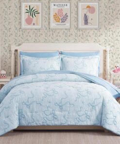 Geniospin Light Blue Full Comforter Set for Girls- 7 Pieces Bowknot Jacquard Bed in A Bag Twin Bedding Sets with Sheets, Pillowcases & Shams, All Season Kids Comforter Set