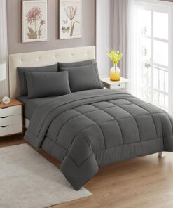 Sweet Home Collection 5 Piece Comforter Set Bag Solid Color All Season Soft Down Alternative Blanket & Luxurious Microfiber Bed Sheets, Gray, Twin