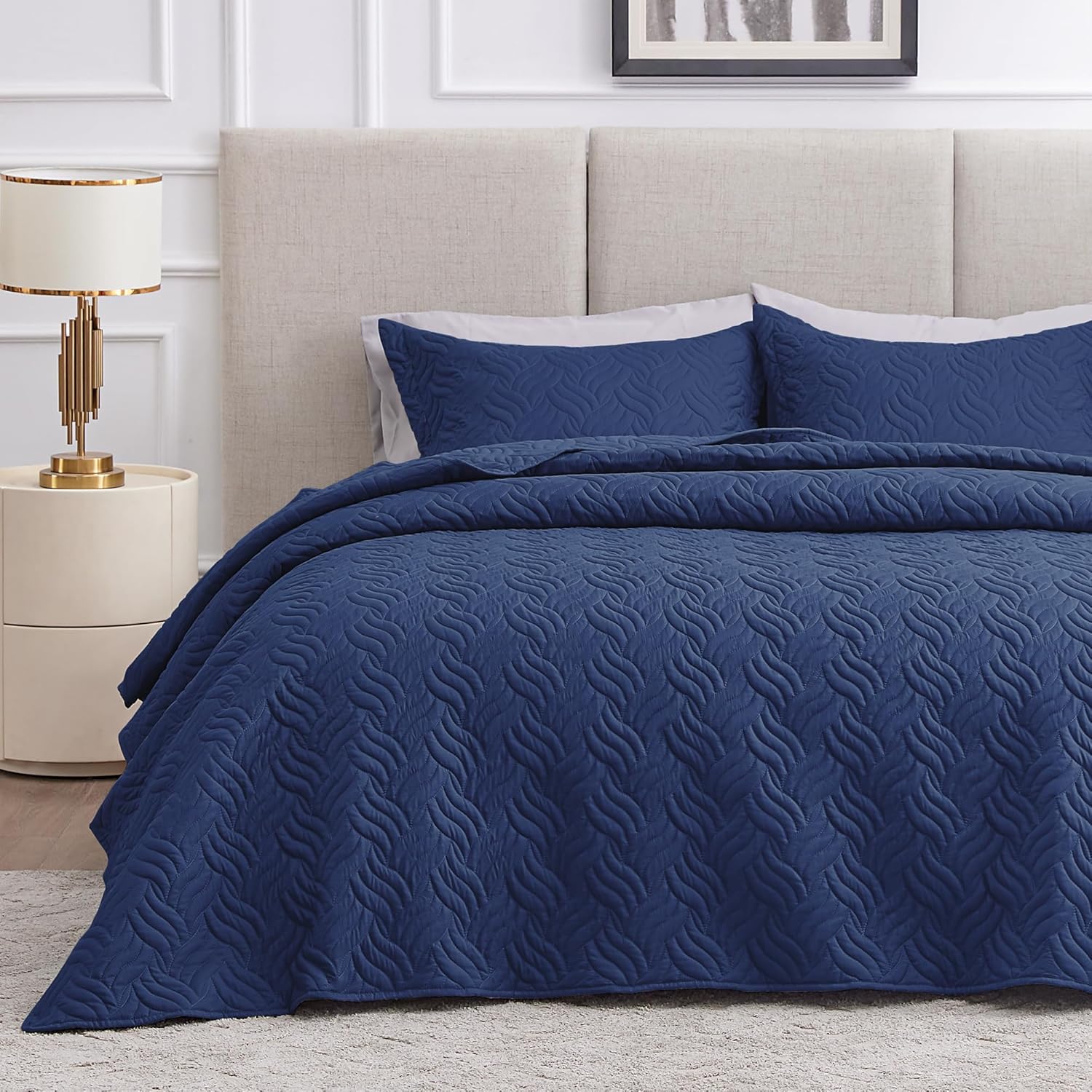 Love's cabin King Size Quilt Set Navy Blue Bedspreads - Soft Bed Summer Lightweight Bedspread Comforter - Modern Style Coin Pattern Coverlet for All Season - 3 Pieces (1 Quilt, 2 Pillow Shams) - Image 42