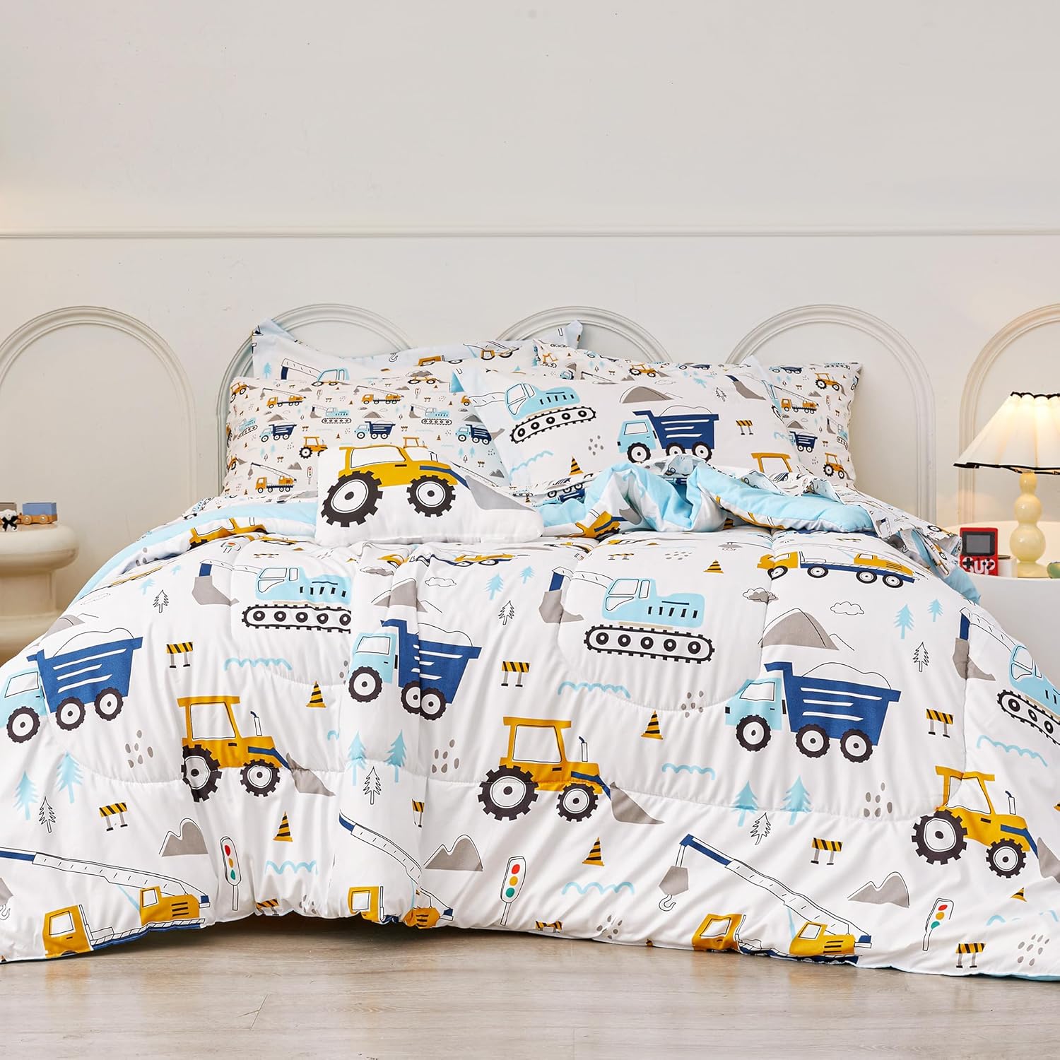 Mooreeke Full Size Comforter Sets for Boys Kids, 8 Pieces Bed in a Bag Racing Car Bedding Comforter Sheet Set with Shams and Decorative Toy Pillow, Ultral Soft Microfiber Kids Bed Set - Image 19