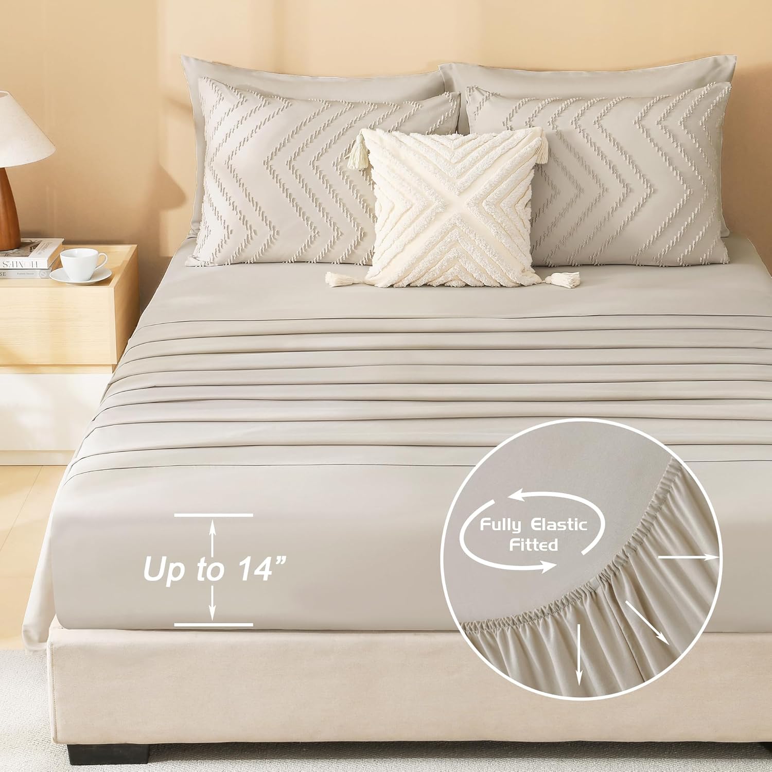 Litanika California King Size Comforter Set with Sheets Beige - 7 Pieces Bed in a Bag Cal King Chevron Tufted Complete Bedding Sets with Comforter, Sheets, Pillowcases & Shams - Image 6