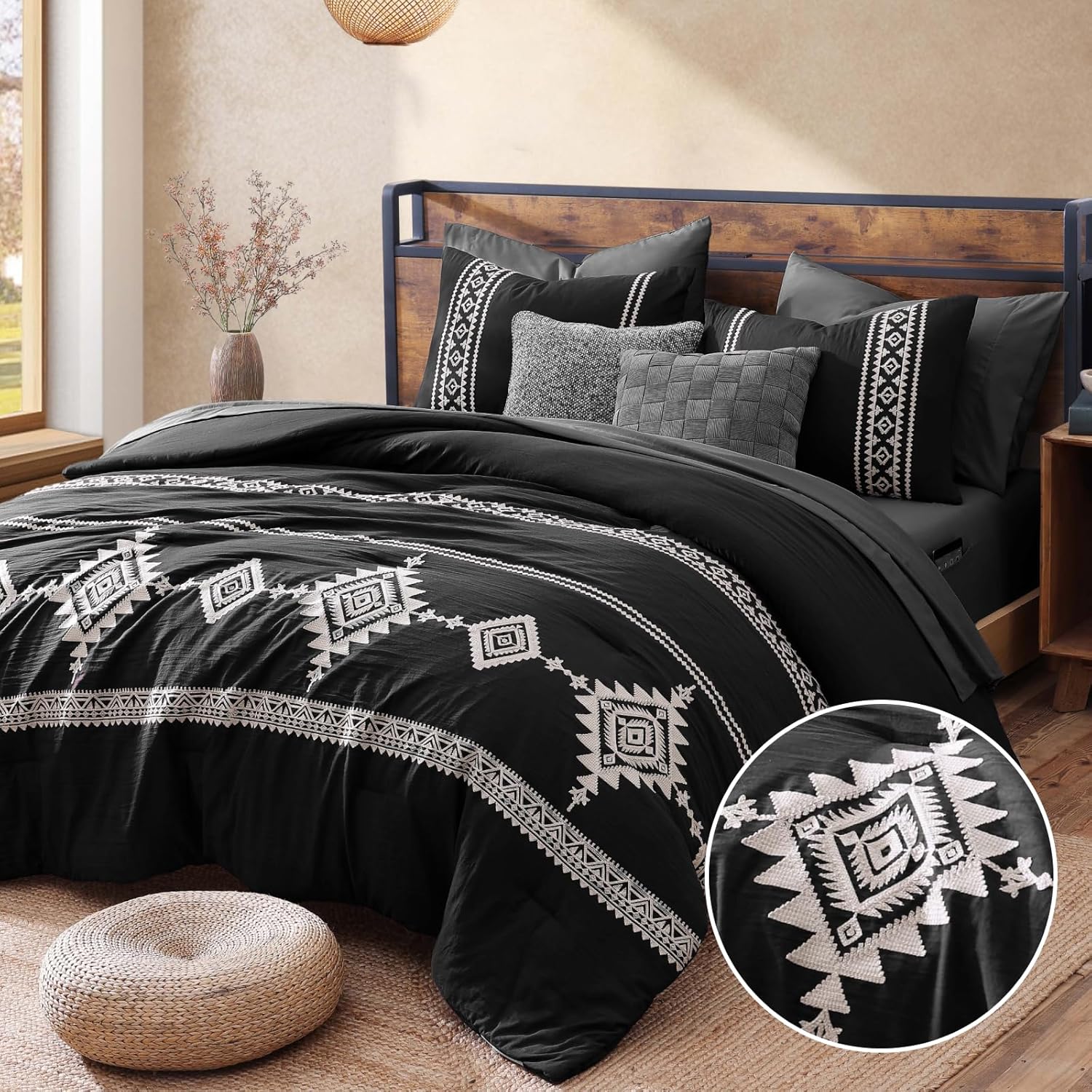 MaiRêve Burnt Orange Embroidery Comforters Set Queen Size - 7 Pieces, Farmhouse Western Bedding All Season, Bed in A Bag Queen Boho Comforter Set with Sheets, Pillowcases & Shams - Image 9