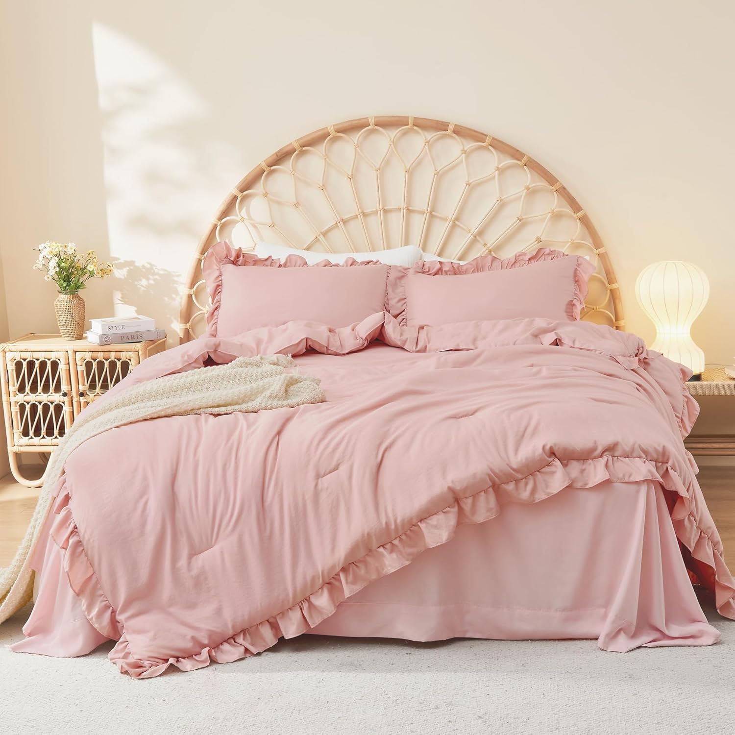 Litanika Full Size Comforter Sets, 3 Pieces Blush Pink Ruffle Girls Women Cute Bedding Comforters & Sets, Lightweight Fluffy Microfiber as Gift (79x90In Comforter & 2 Pillowcases) - Image 2