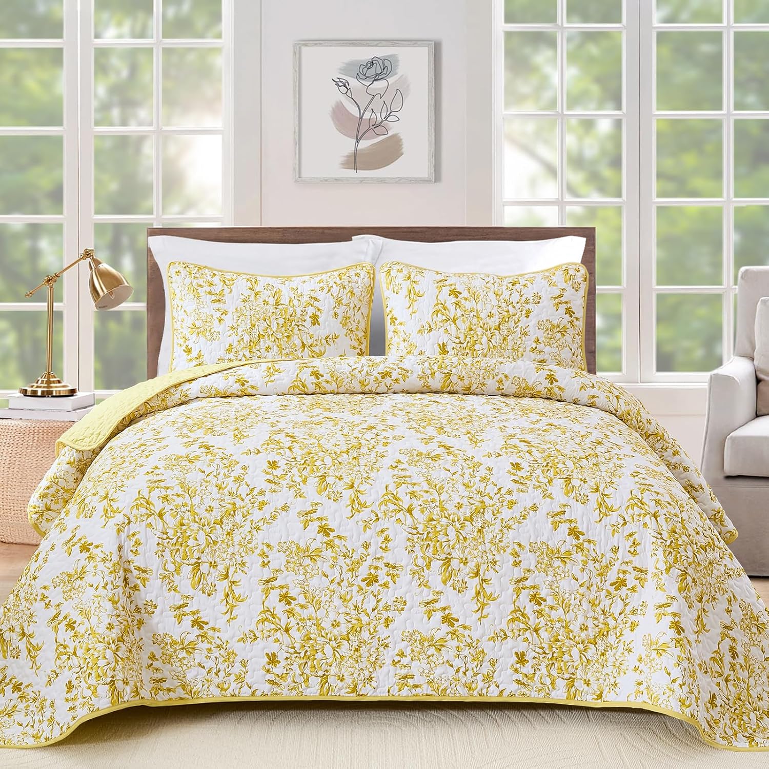 WONGS BDEEING Quilt Queen Size, Sage Green Quilt Bedding Set with 2 Pillowcases, Botanical Quilt for Queen Bed, Soft Microfiber Lightweight Coverlet Bedspread for All Season (96"×90", 3 Pieces) - Image 15