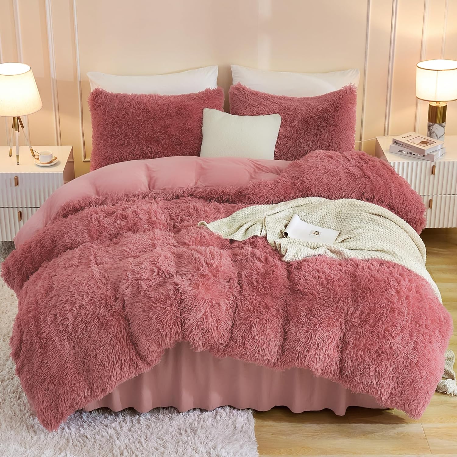 Andency Queen Comforter Set Black, Fluffy Winter Faux Fur Warm Soft Plush Bedding Comforter Set (1 Velvet Comforter & 2 Pillowcases), Fuzzy Thick Heavy Puffy Comforters Bed Set - Image 15
