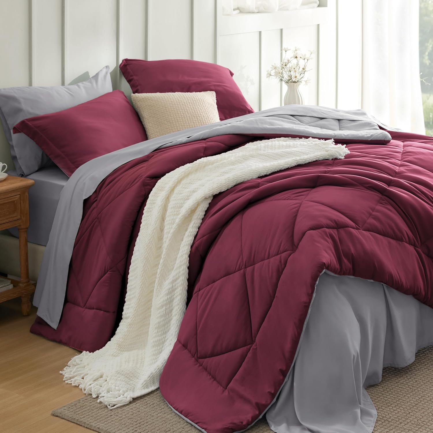 Bedsure Queen Comforter Set - 7 Pieces Reversible Grey Bedding, Queen Size Bed Set for All Seasons, Bed in a Bag with Down Alternative Comforter, Sheets, Pillowcases & Shams - Image 9