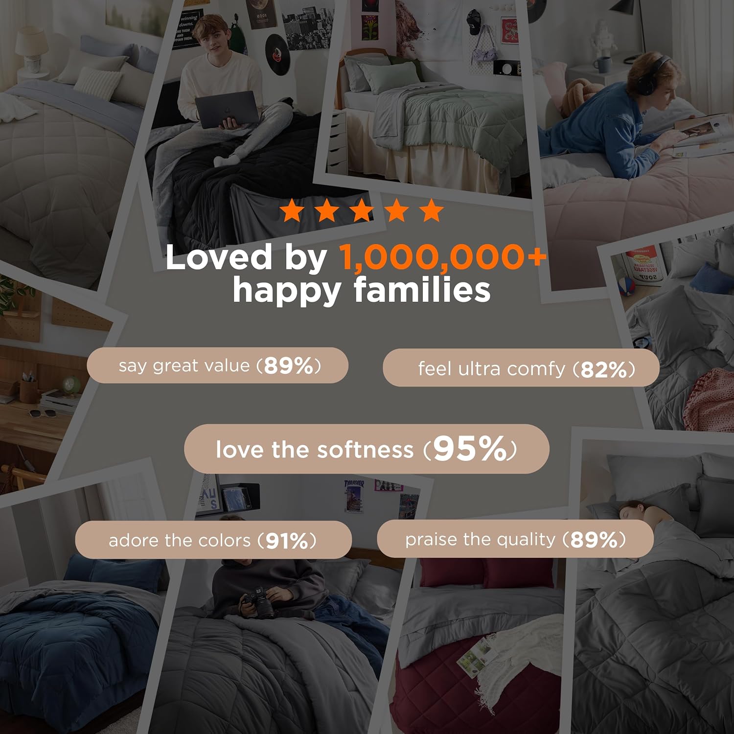 Bedsure Queen Comforter Set - 7 Pieces Reversible Grey Bedding, Queen Size Bed Set for All Seasons, Bed in a Bag with Down Alternative Comforter, Sheets, Pillowcases & Shams - Image 5