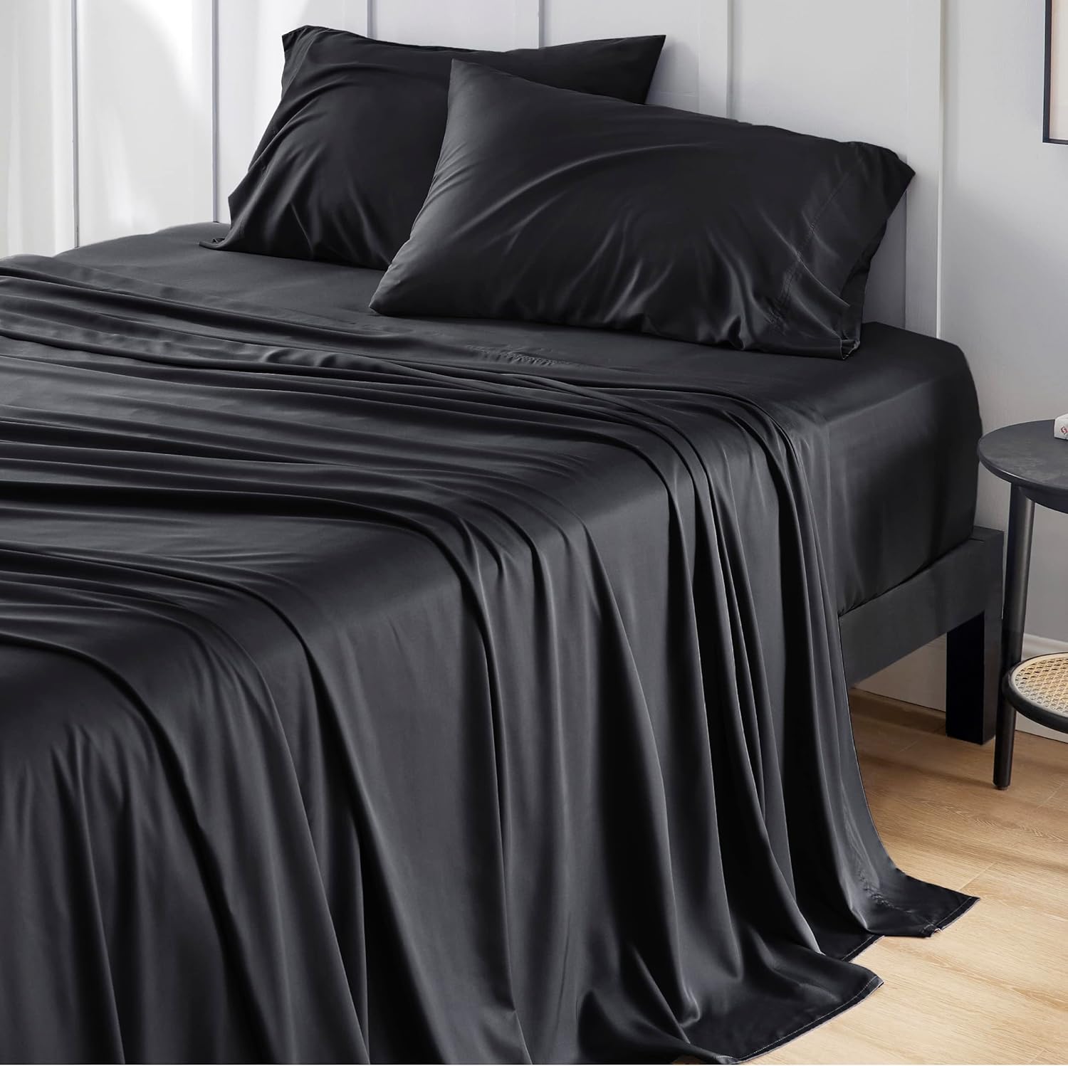 Bedsure King Size Sheets Set, Cooling Sheets for Hot Sleepers, Rayon Derived from Bamboo, Breathable & Soft, Deep Pocket Up to 16 Inches, Hotel Luxury Silky Bedding, Dark Grey - Image 28