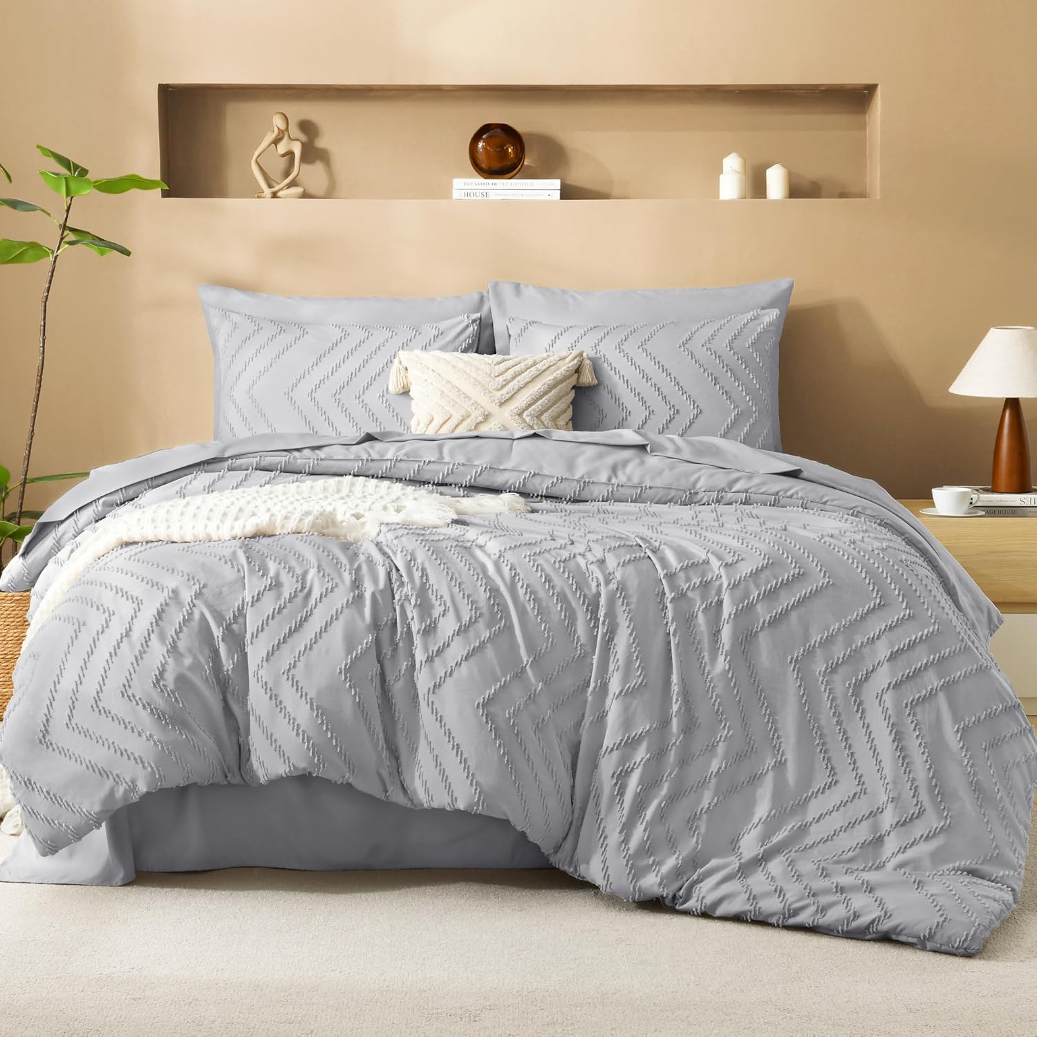 Litanika California King Size Comforter Set with Sheets Beige - 7 Pieces Bed in a Bag Cal King Chevron Tufted Complete Bedding Sets with Comforter, Sheets, Pillowcases & Shams - Image 32