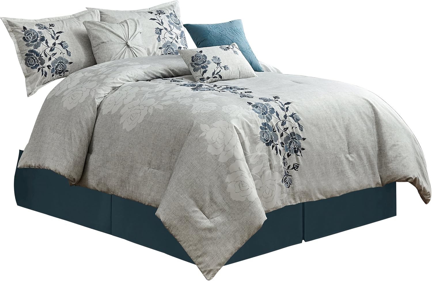 Chezmoi Collection Serene 7-Piece Luxury Autumn Floral Embroidery Comforter Set, Queen, Orange/Brown/Taupe - Image 10