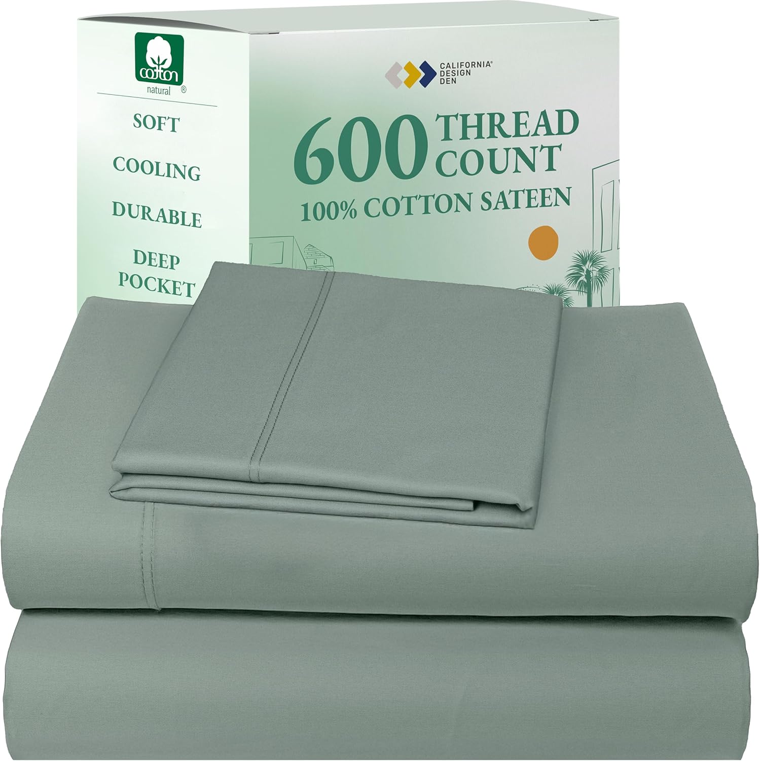 California Design Den Queen Sheet Set - Luxury 600 Thread Count Sateen, 100% Cotton Deep Pocket Queen Sheets with All Around Elastic, Snug Fit, Hotel Quality Bedding Set - White - Image 21