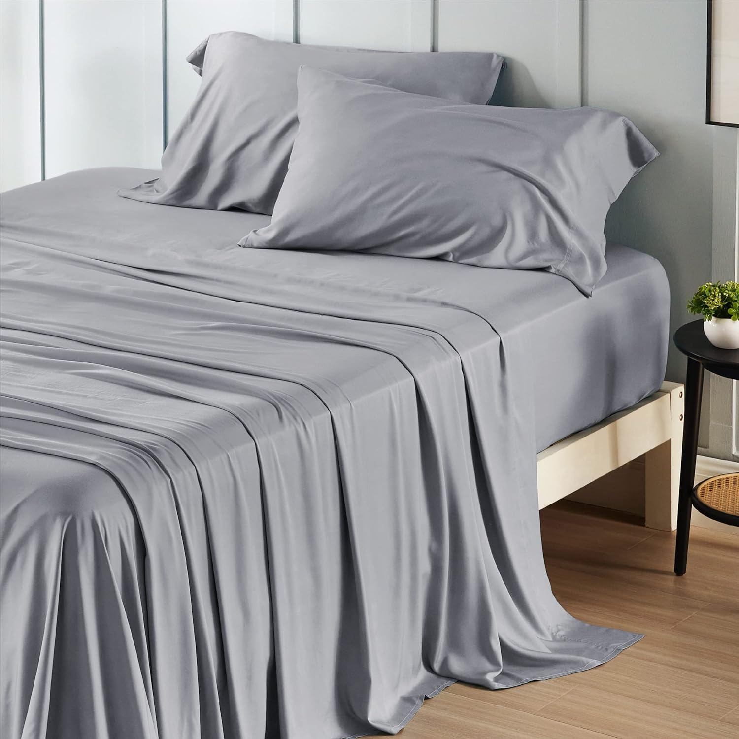Bedsure King Size Sheets Set, Cooling Sheets for Hot Sleepers, Rayon Derived from Bamboo, Breathable & Soft, Deep Pocket Up to 16 Inches, Hotel Luxury Silky Bedding, Dark Grey - Image 21