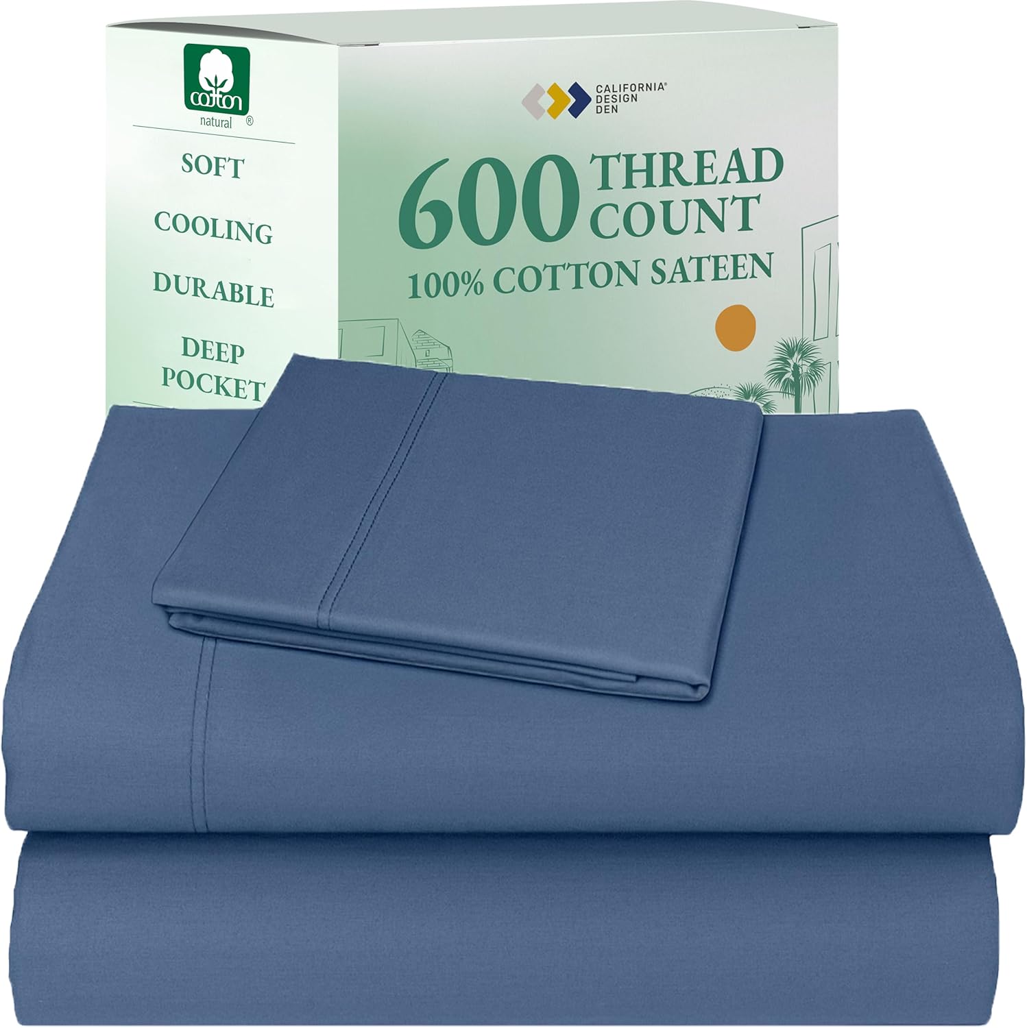 California Design Den Queen Sheet Set - Luxury 600 Thread Count Sateen, 100% Cotton Deep Pocket Queen Sheets with All Around Elastic, Snug Fit, Hotel Quality Bedding Set - White - Image 17