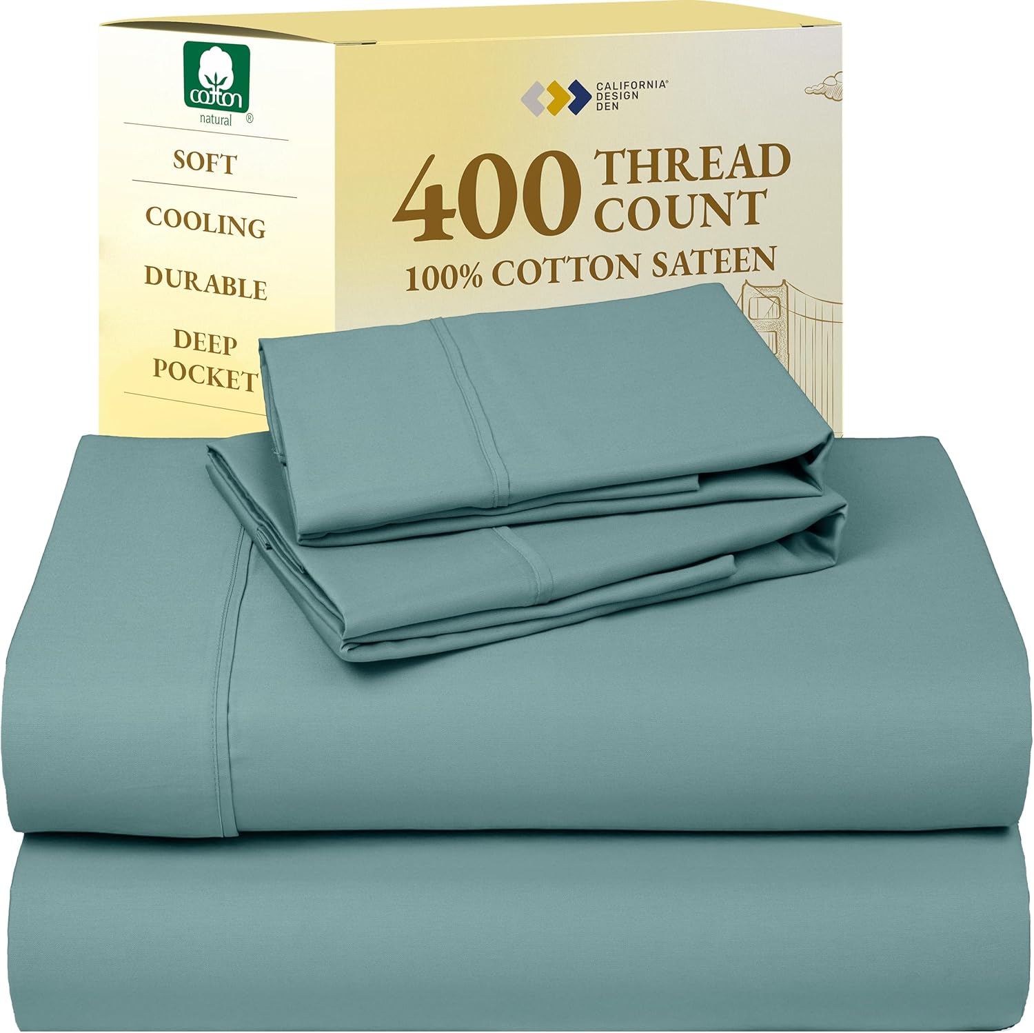 California Design Den King Size Sheets Set - Soft 400 Thread Count Sateen, Natural 100% Cotton Sheets King Size, Deep Pockets with All Around Elastic for a Snug Fit, Cool & Durable Bedding - White - Image 61