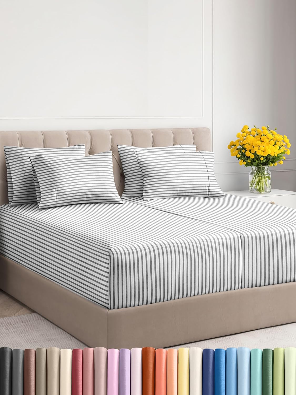 Extra Deep Cal King Sheet Set - 6 Piece Breathable & Cooling Sheets - Hotel Luxury Bed Sheets Set - Easy & Secure Fit - Soft, Wrinkle Free & Comfy Sheets Set - Grey Sheet Set with Extra Deep Pockets - Image 140