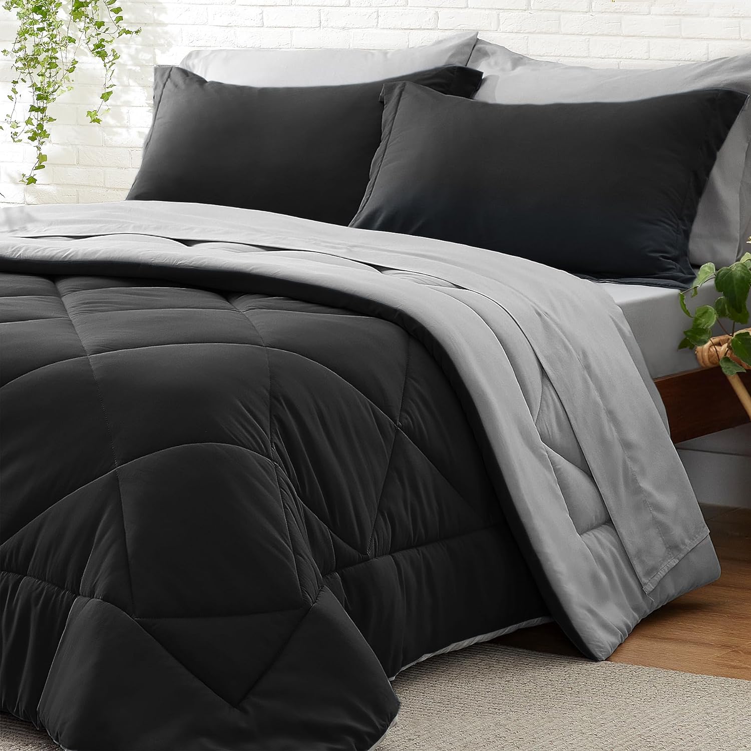 BEDELITE Queen Comforter Set 7 Pieces Bed in A Bag - Soft Microfiber Reversible Black Bed Set with Comforters, Sheets, Pillowcases & Shams, Cozy Luxury Bedding Sets for All Season - Image 6