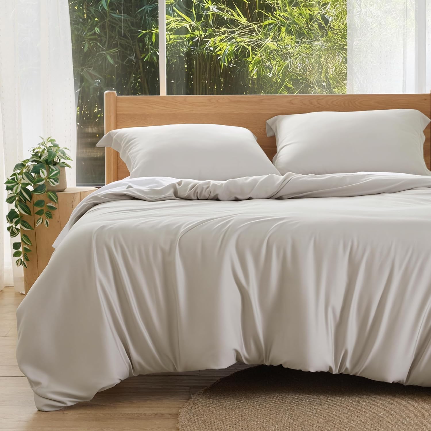 Bedsure Silky Cooling Duvet Cover Queen Size - 100% Rayon Derived from Bamboo Comforter Cover Set for Hot Sleepers, Breathable & Moisture-Wicking Bedding Set, White - Image 9