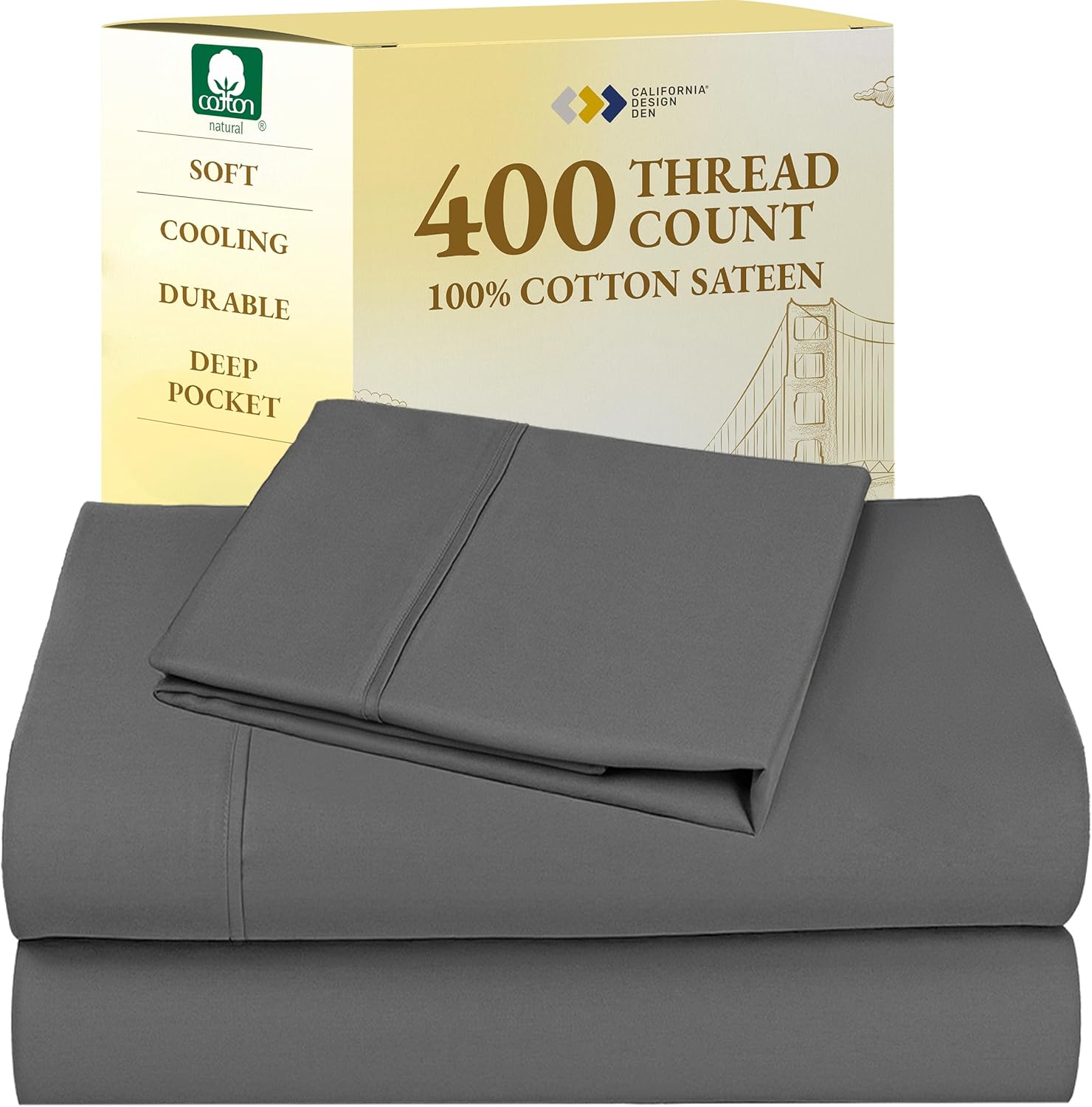 California Design Den King Size Sheets Set - Soft 400 Thread Count Sateen, Natural 100% Cotton Sheets King Size, Deep Pockets with All Around Elastic for a Snug Fit, Cool & Durable Bedding - White - Image 32