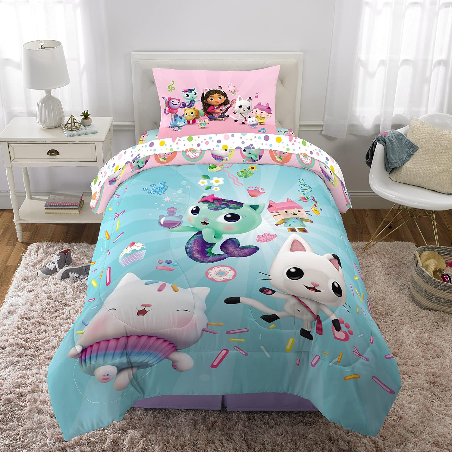 DreamWorks Gabby's Dollhouse Cakey, MerCat And Pandy Kids Bedding Super Soft Comforter And Sheet Set, 4 Piece Twin Size, By Franco - Image 5