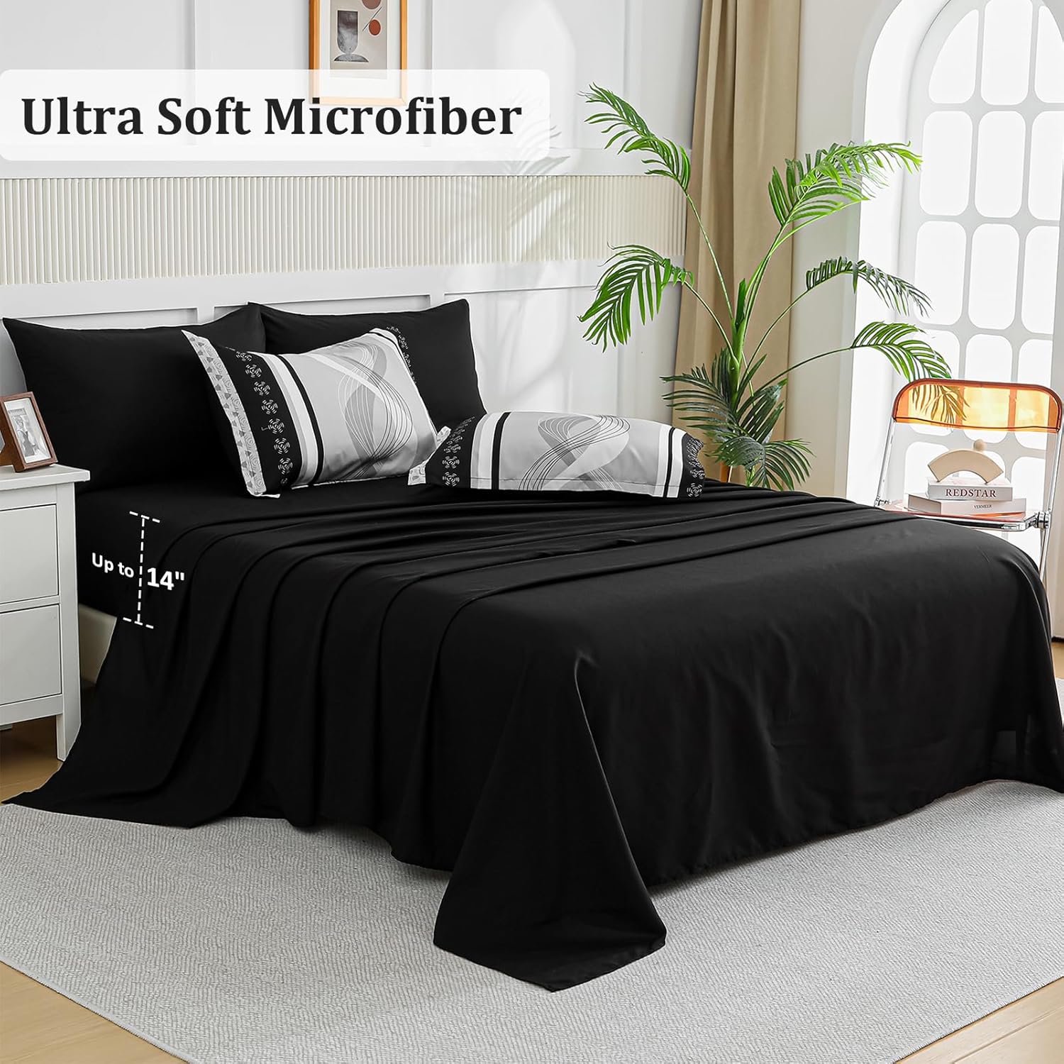 Anibedding Black Comforter Set Queen Size,8 Pieces Boho Bed in a Bag Patchwork Striped Comforter Set, Soft Microfiber Bedding Set for All Season(90"×90") - Image 4