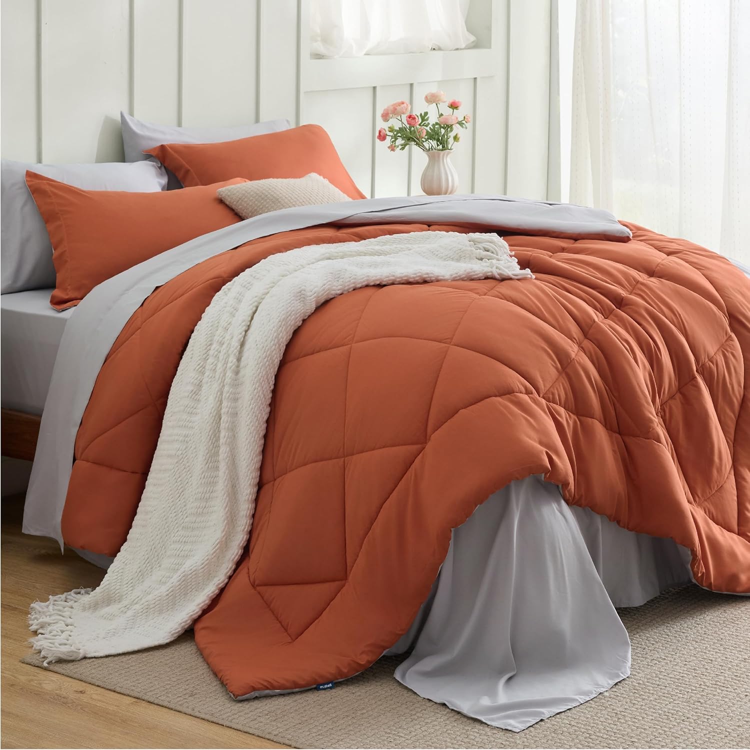 Bedsure Queen Comforter Set - 7 Pieces Reversible Grey Bedding, Queen Size Bed Set for All Seasons, Bed in a Bag with Down Alternative Comforter, Sheets, Pillowcases & Shams - Image 24