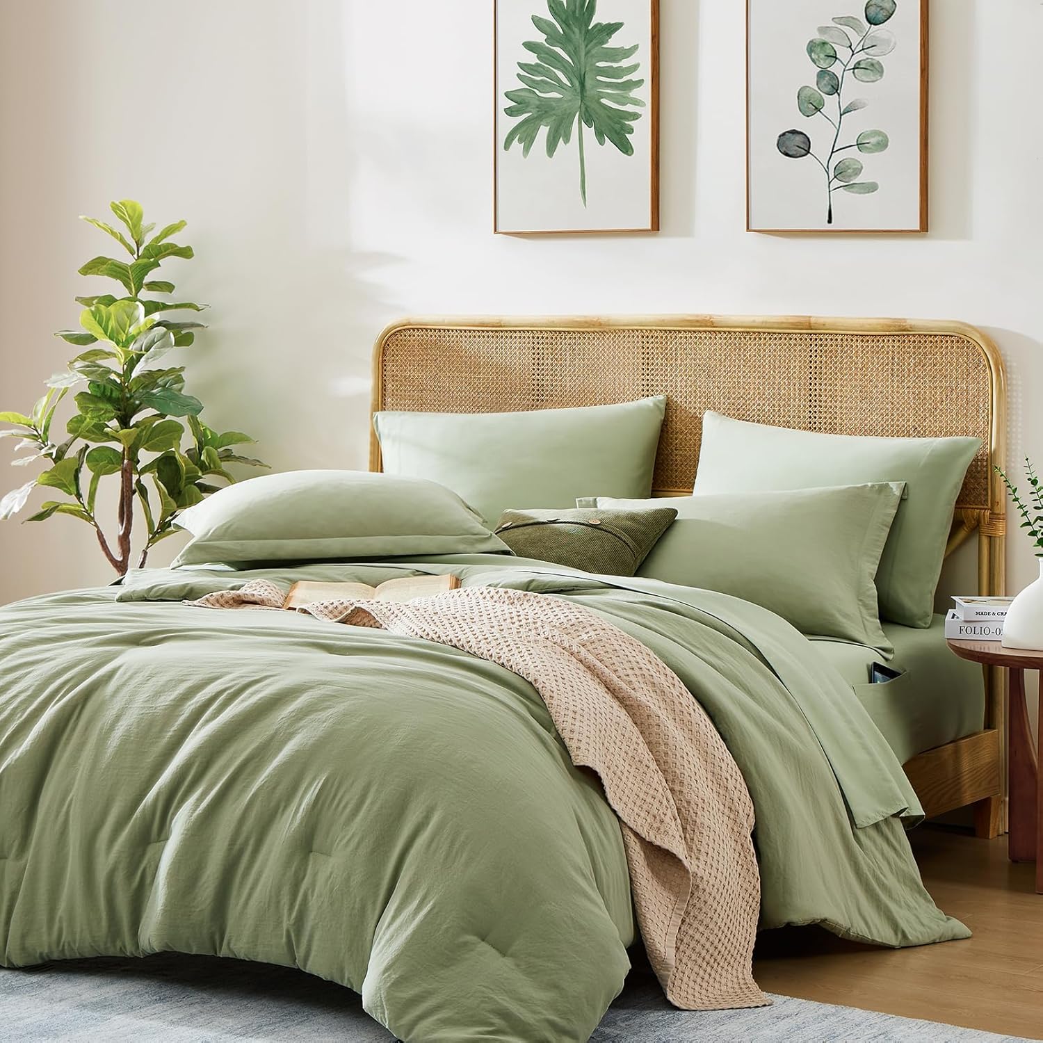 WRENSONGE Queen Comforter Set - 7 Pieces Sage Green Soft Bed in a Bag Queen with Fitted Sheet, Flat Sheet, 2 Pillow Shams, and 2 Pillowcases- Warm Bedding Sets Queen for All Season - Image 46