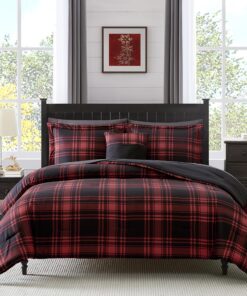 MaiRêve Full Size Comforter Sets, Red Black Plaid Comforter Set 7 Pieces, All Season Bedding Sets Full, Festival Bedding Warm and Breathable 80"*90"(Red, Full)