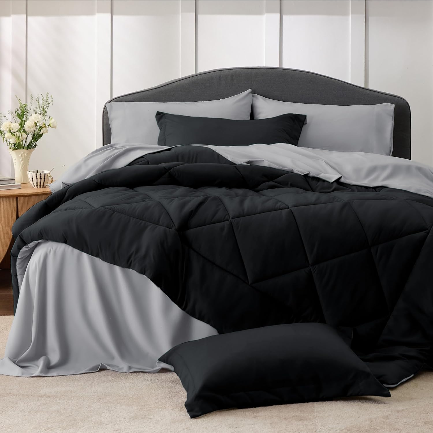 Bedsure Queen Comforter Set - 7 Pieces Reversible Grey Bedding, Queen Size Bed Set for All Seasons, Bed in a Bag with Down Alternative Comforter, Sheets, Pillowcases & Shams - Image 41
