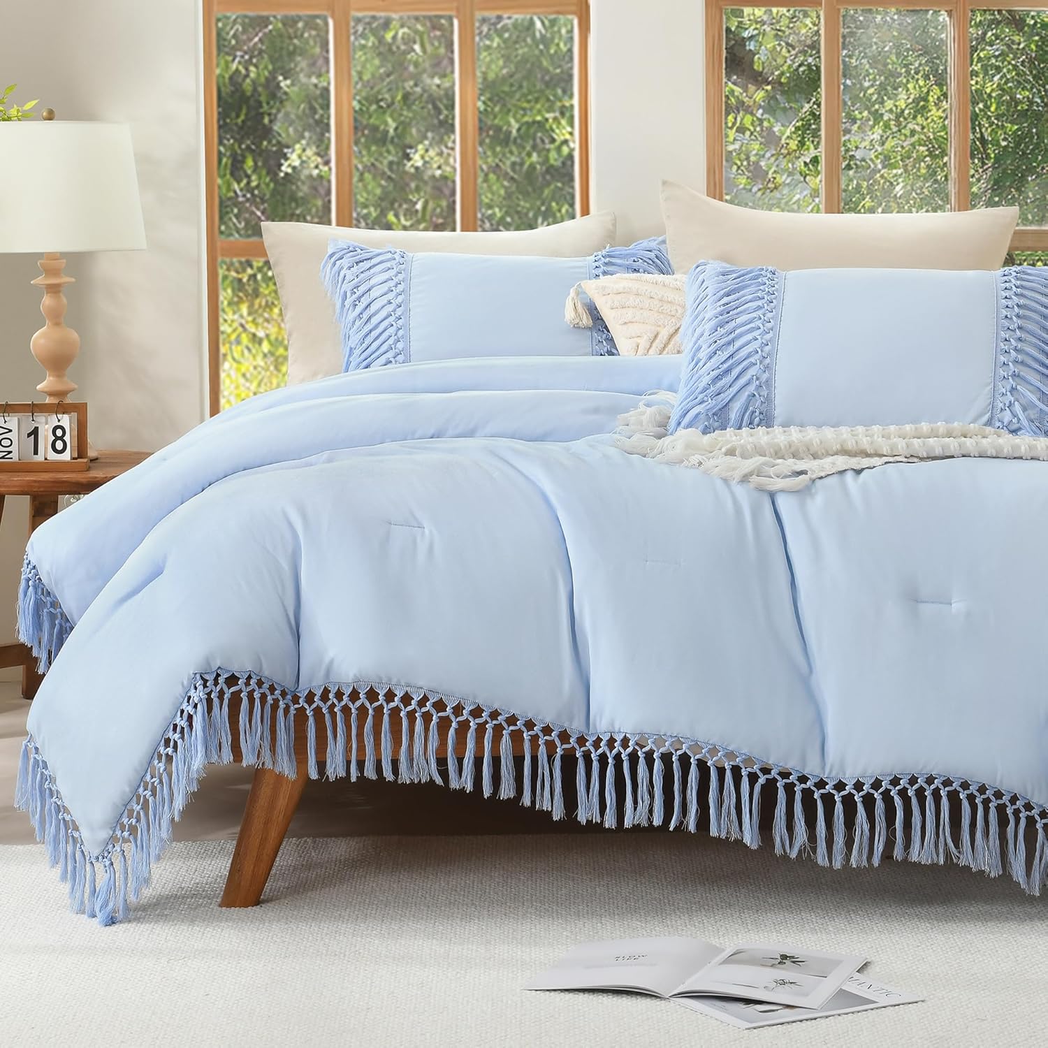 Andency Comforter Queen Size Set Beige, 3 Pieces Tassel Boho Lightweight Winter Bedding Comforters & Sets, All Season Bed Set (90x90In Comforter & 2 Pillowcases) - Image 11