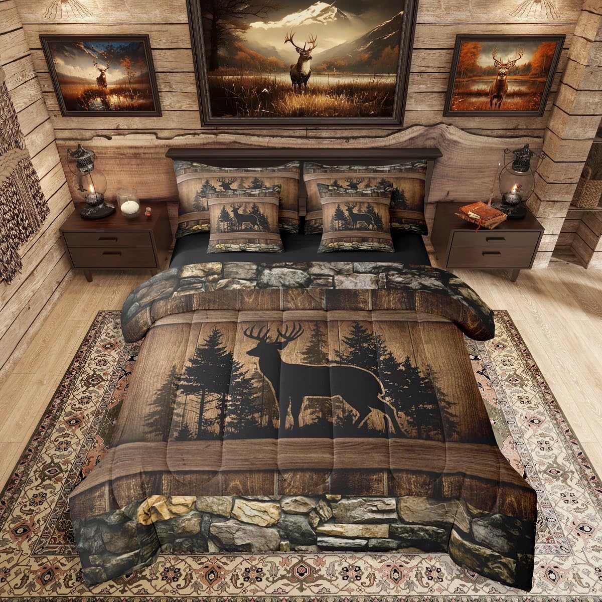 Erosebridal 7 Piece Camo Mallard Duck Comforter Set with Sheets for Kids Boys Men Rustic Farmhouse Cabin Bed in A Bag Queen,Hunting Woodland Duck Bedding Set Country Wood Board Animal Bed Set - Image 8