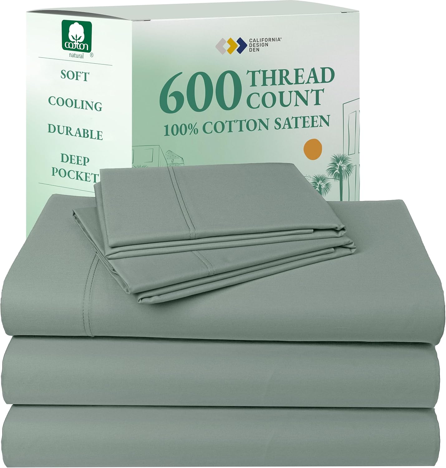 California Design Den Queen Sheet Set - Luxury 600 Thread Count Sateen, 100% Cotton Deep Pocket Queen Sheets with All Around Elastic, Snug Fit, Hotel Quality Bedding Set - White - Image 61