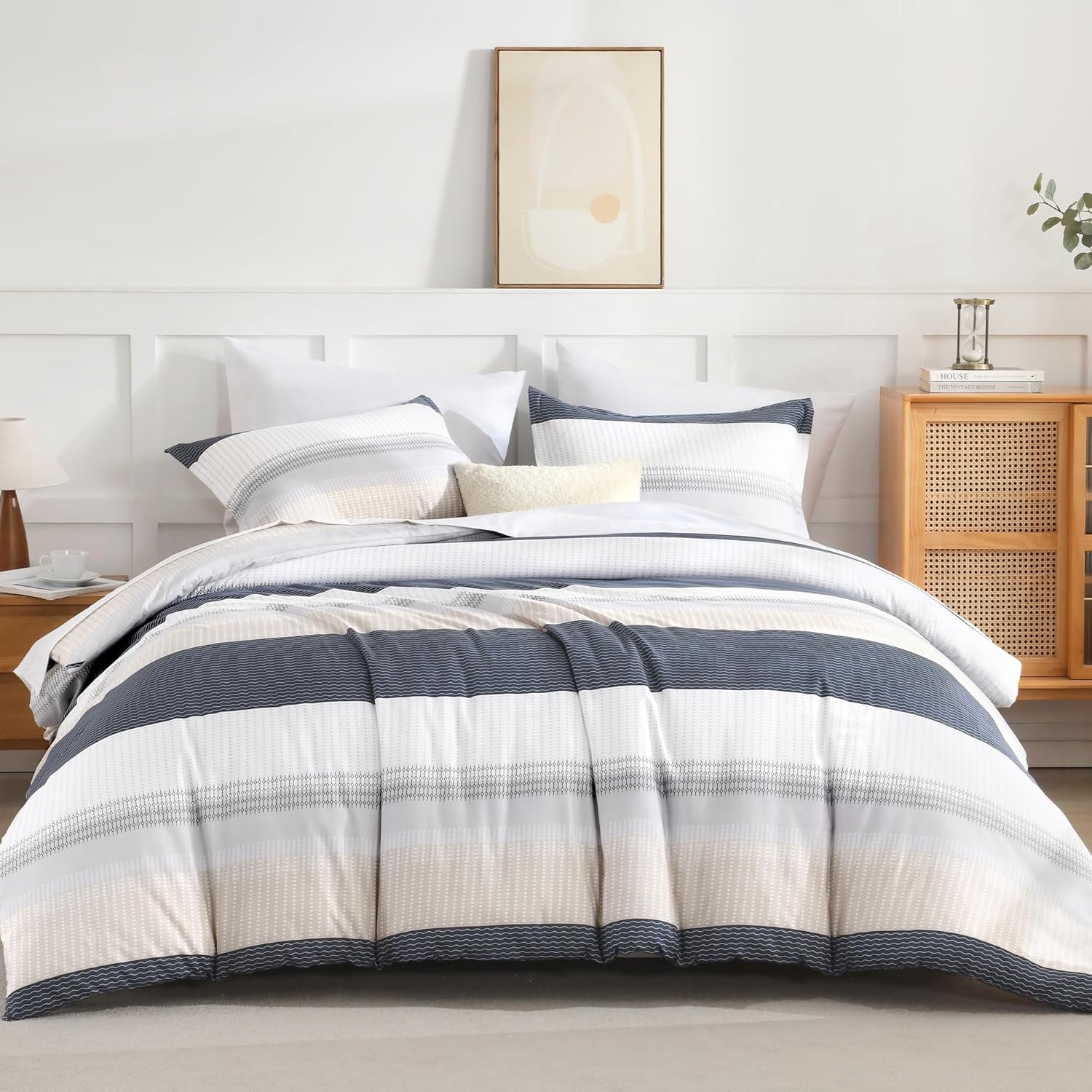 Andency Queen Comforter Set 7 Pieces Bed in a Bag - Black White Grey Striped Lightweight Soft Microfiber All Season Queen Size Bedding Set with Comforter, Fitted & Flat Sheet, Pillowcases & Shams - Image 13