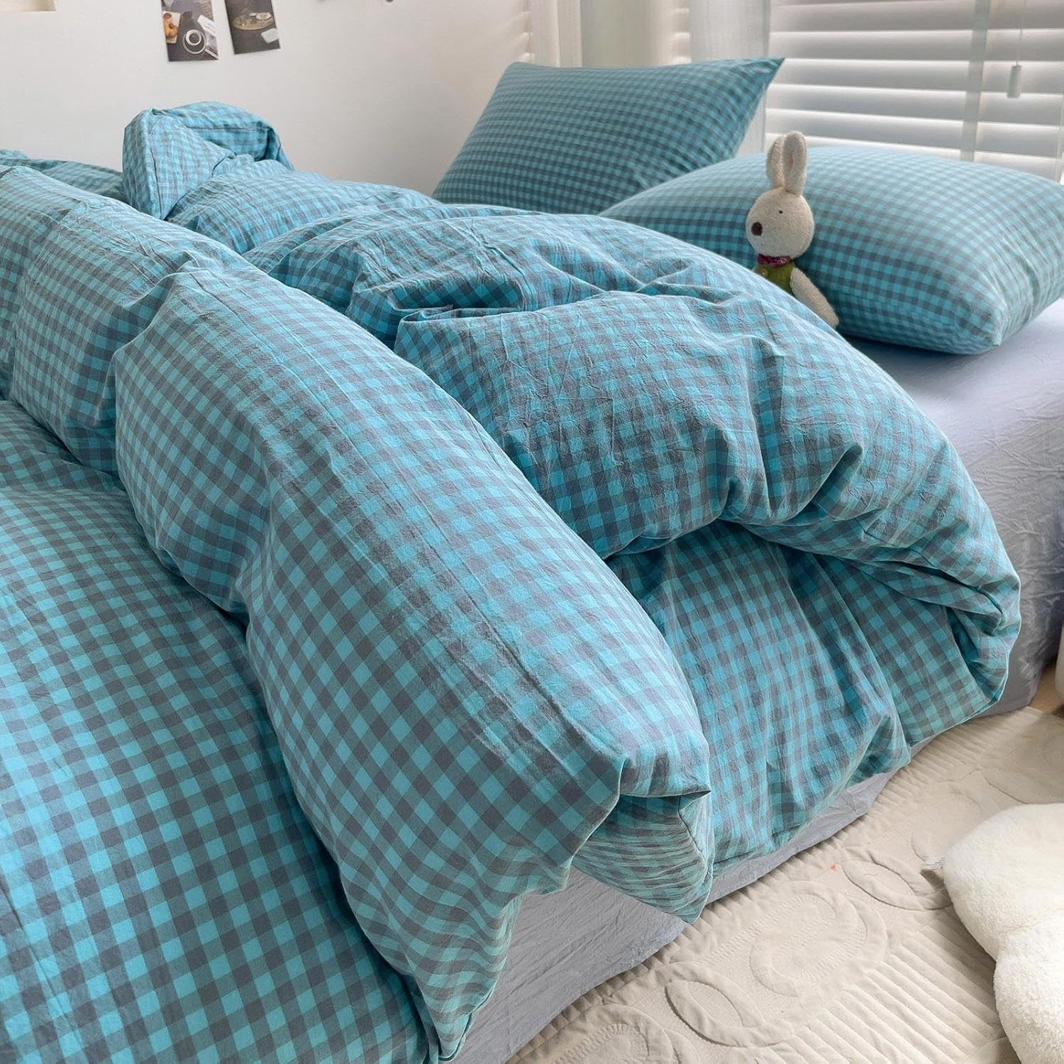 LifeTB Queen Comforter Set Tan Gingham Comforter Modern Style Beige Plaid Comforter Set 3 Pieces Fluffy Grid Checkered Comforter with 2 Pillowcases Boho Gingham Bedding Set Queen Size - Image 25