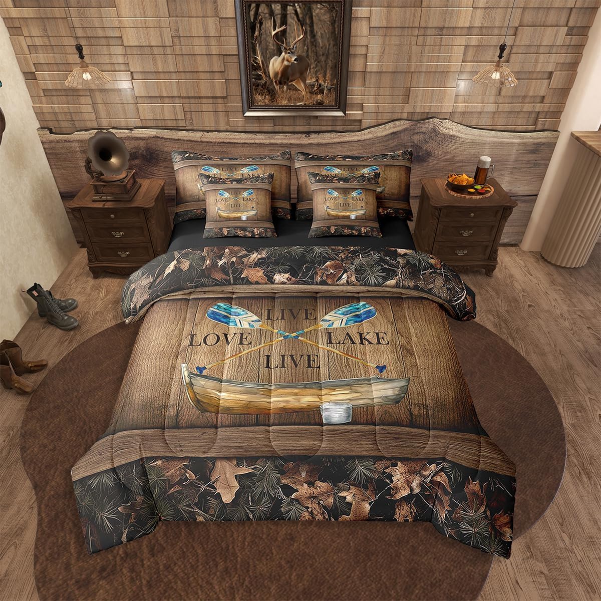 Erosebridal 7 Piece Camo Mallard Duck Comforter Set with Sheets for Kids Boys Men Rustic Farmhouse Cabin Bed in A Bag Queen,Hunting Woodland Duck Bedding Set Country Wood Board Animal Bed Set - Image 28