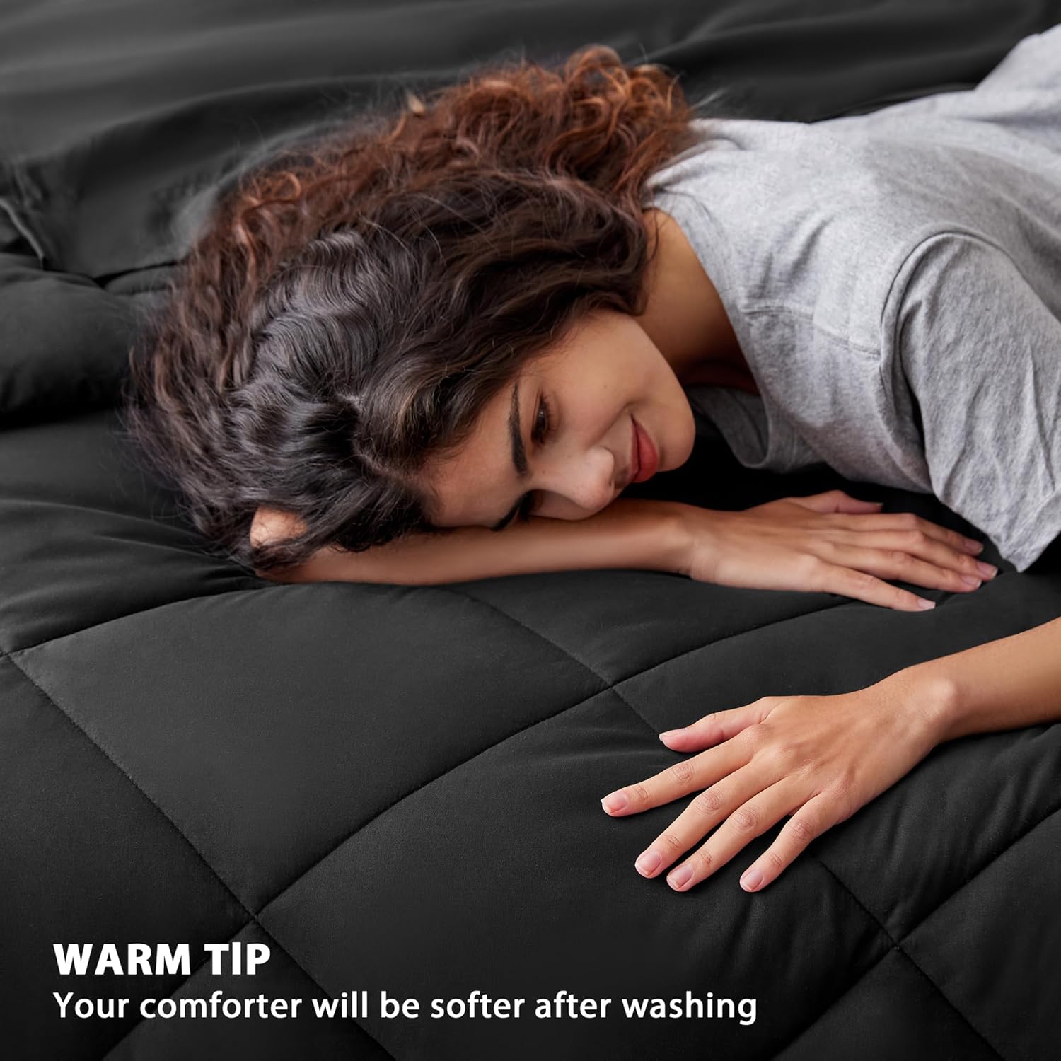 Love's cabin Queen Comforter Set Black, 7 Pieces Queen Bed in a Bag, All Season Bedding Sets with 1 Comforter, 1 Flat Sheet, 1 Fitted Sheet, 2 Pillowcase and 2 Pillow Sham - Image 4