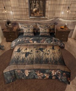 Erosebridal 7 Piece Camo Mallard Duck Comforter Set with Sheets for Kids Boys Men Rustic Farmhouse Cabin Bed in A Bag Queen,Hunting Woodland Duck Bedding Set Country Wood Board Animal Bed Set