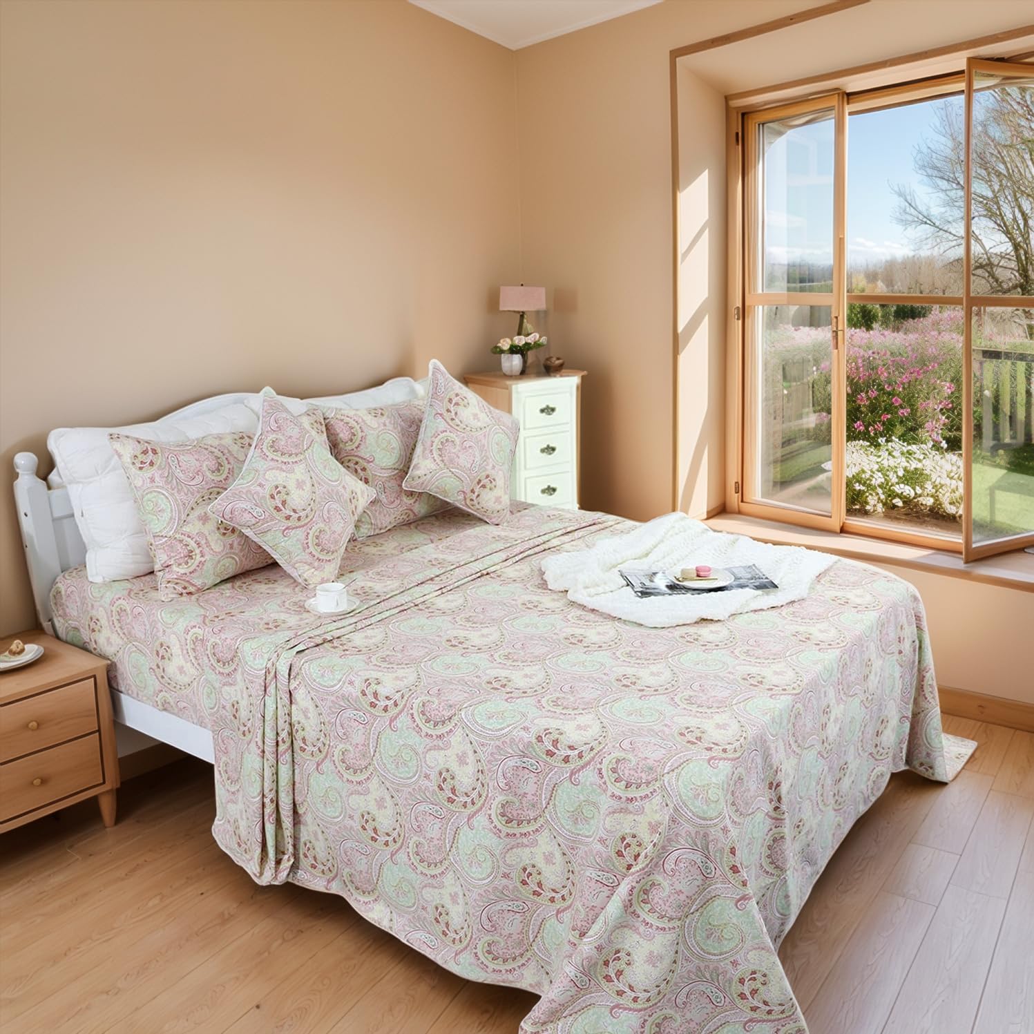 FADFAY Shabby Floral Bedding Elegant Peony Sheets Set Luxury Bedding Collections 800 Thread Count 100% Egyptian Cotton Deep Pocket, 4 Piece-Queen Size - Image 63