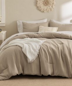 Bedsure Waffle Comforter Set Queen, Soft and Breathable Khaki Bedding Comforter Set, 3 Pieces, 1 Waffle Weave Comforter (90" x 90") and 2 Pillowcases(20" x 26")