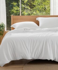 Bedsure Silky Cooling Duvet Cover Queen Size - 100% Rayon Derived from Bamboo Comforter Cover Set for Hot Sleepers, Breathable & Moisture-Wicking Bedding Set, White