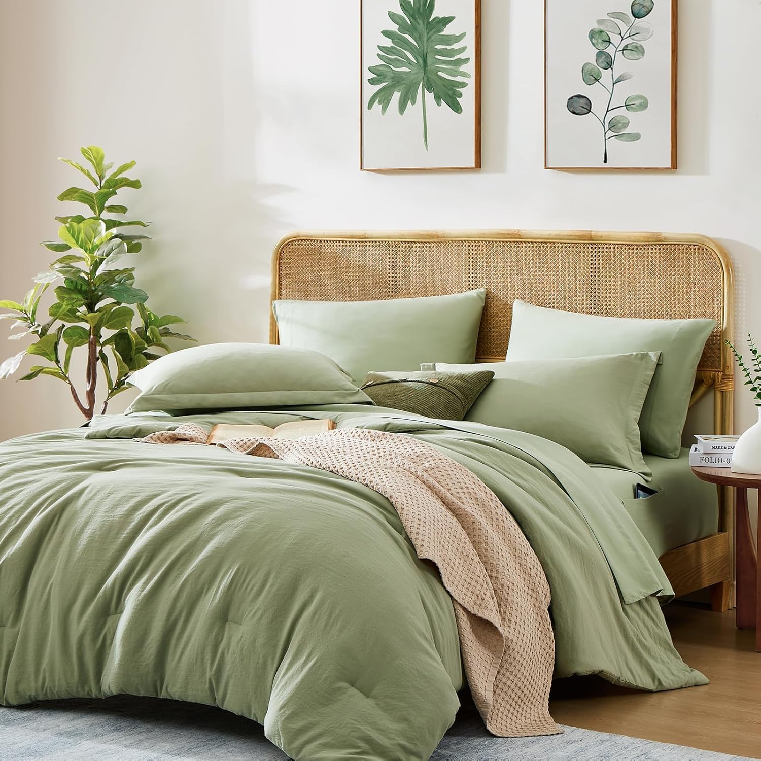WRENSONGE Queen Comforter Set - 7 Pieces Sage Green Soft Bed in a Bag Queen with Fitted Sheet, Flat Sheet, 2 Pillow Shams, and 2 Pillowcases- Warm Bedding Sets Queen for All Season - Image 45
