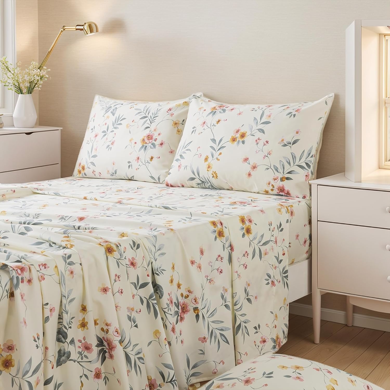 FADFAY Shabby Floral Bedding Elegant Peony Sheets Set Luxury Bedding Collections 800 Thread Count 100% Egyptian Cotton Deep Pocket, 4 Piece-Queen Size - Image 8