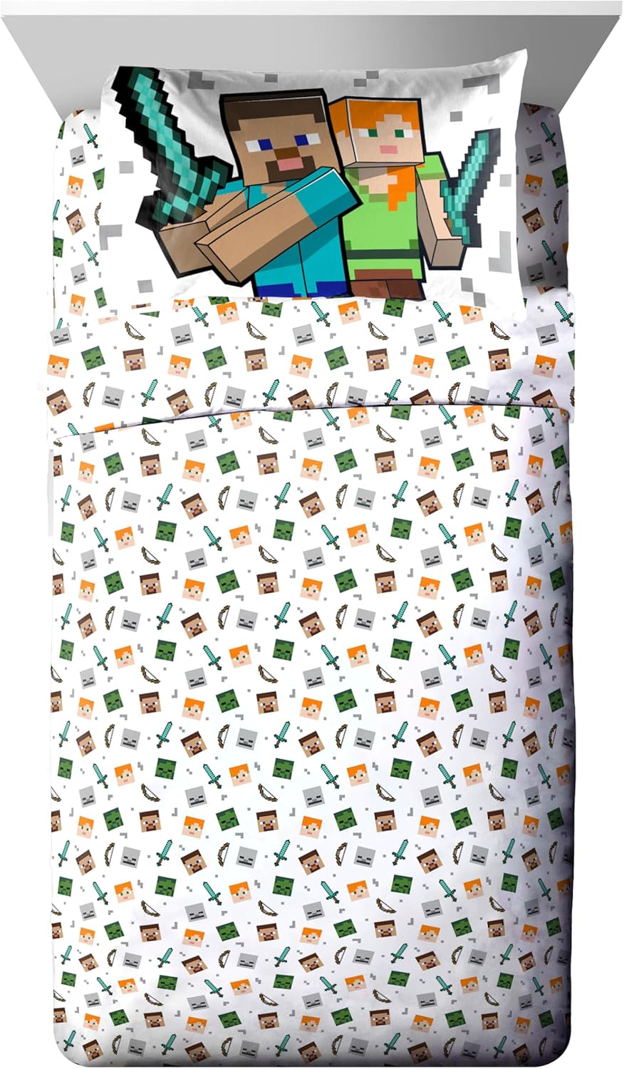 Jay Franco Minecraft Twin Comforter Set - 5 Piece Bedding Includes Sheet Set & Pillow Covers - Super Soft Kids Bedding Features Creeper & Zombie - Image 3
