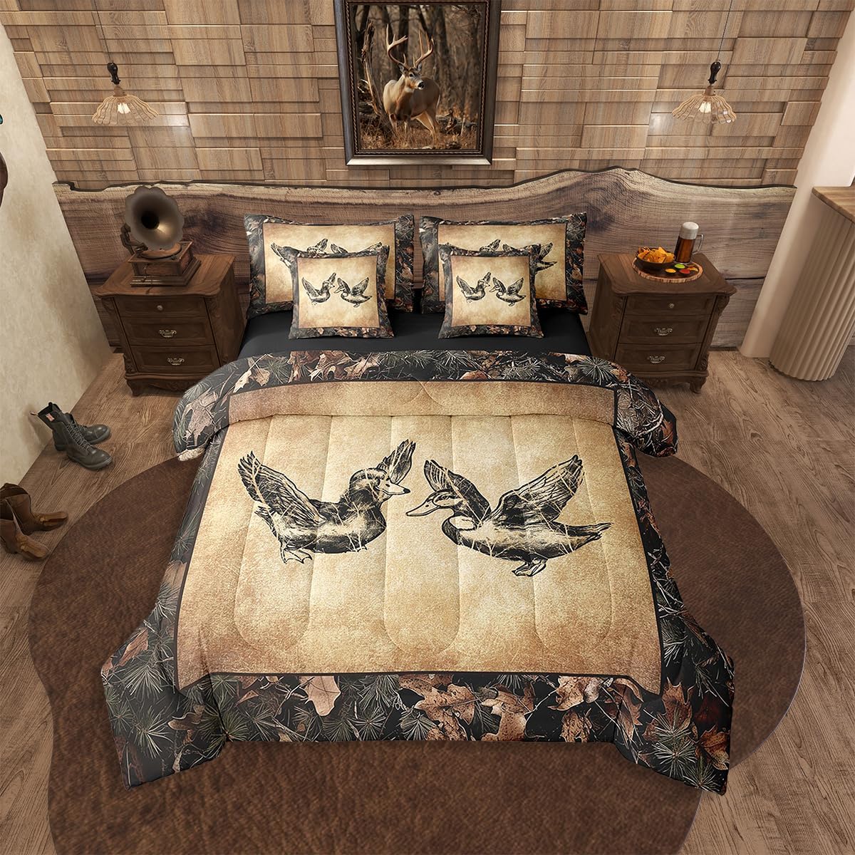Erosebridal 7 Piece Camo Mallard Duck Comforter Set with Sheets for Kids Boys Men Rustic Farmhouse Cabin Bed in A Bag Queen,Hunting Woodland Duck Bedding Set Country Wood Board Animal Bed Set - Image 18