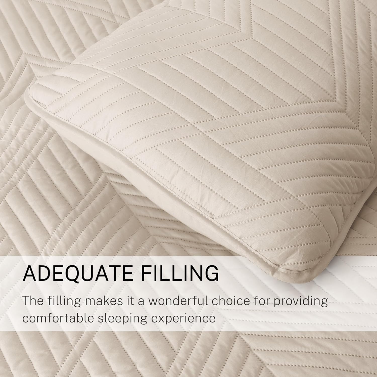 Exclusivo Mezcla Ultrasonic King Quilt Bedding Set, Lightweight Brich Beige Bedspreads Soft Modern Geometric Coverlet Set for All Seasons (1 Quilt and 2 Pillow Shams) - Image 6